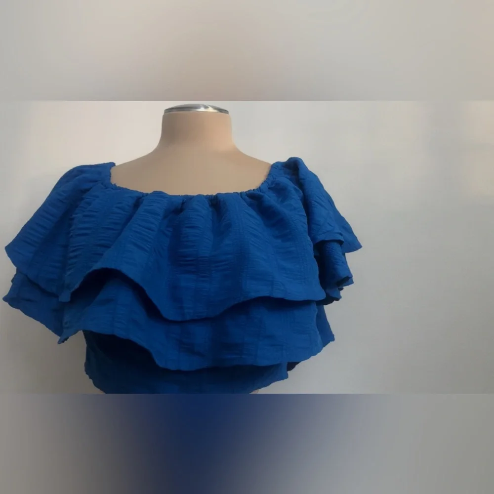 Blue Ruffled Women's Top - Picture 2 of 3